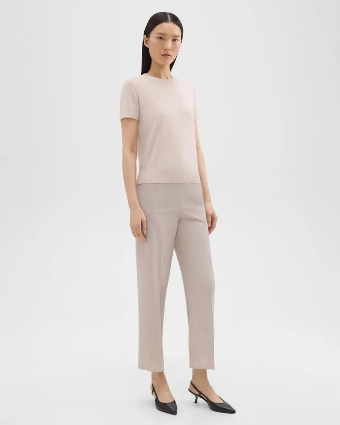 Women Theory Pants HighWaist StraightLeg Pant In Good Wool Sand Melange