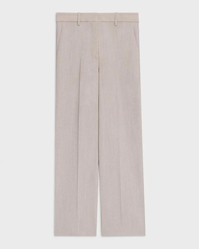 Women Theory Pants HighWaist StraightLeg Pant In Good Wool Sand Melange