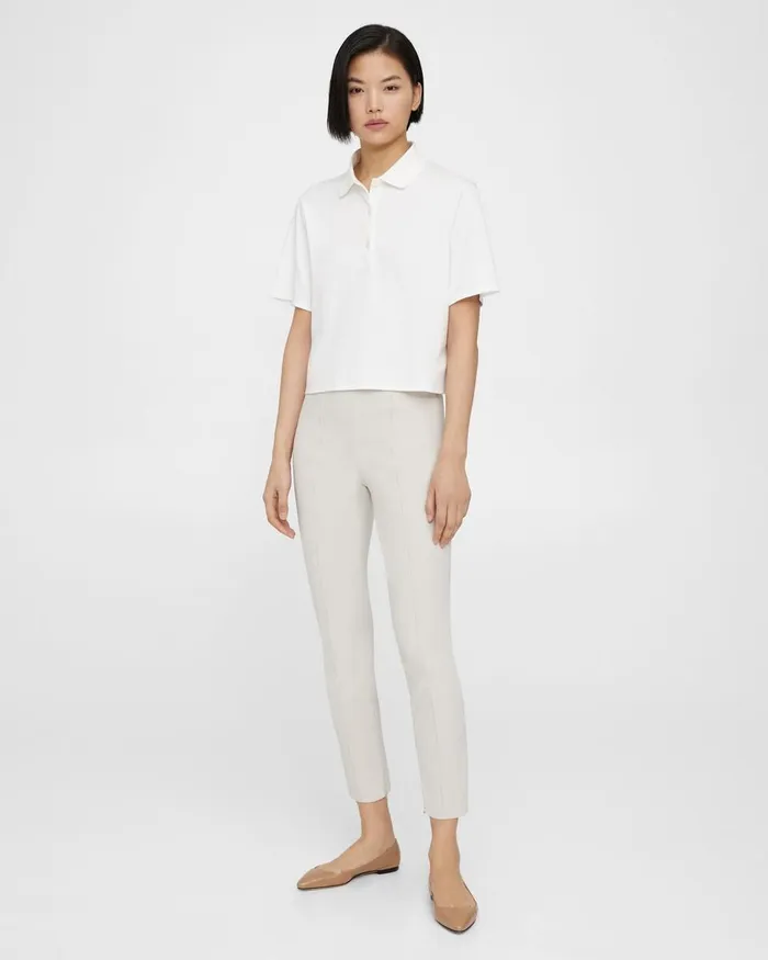 Women Theory Pants Pintucked Slim Pant In Stretch Cotton Sand