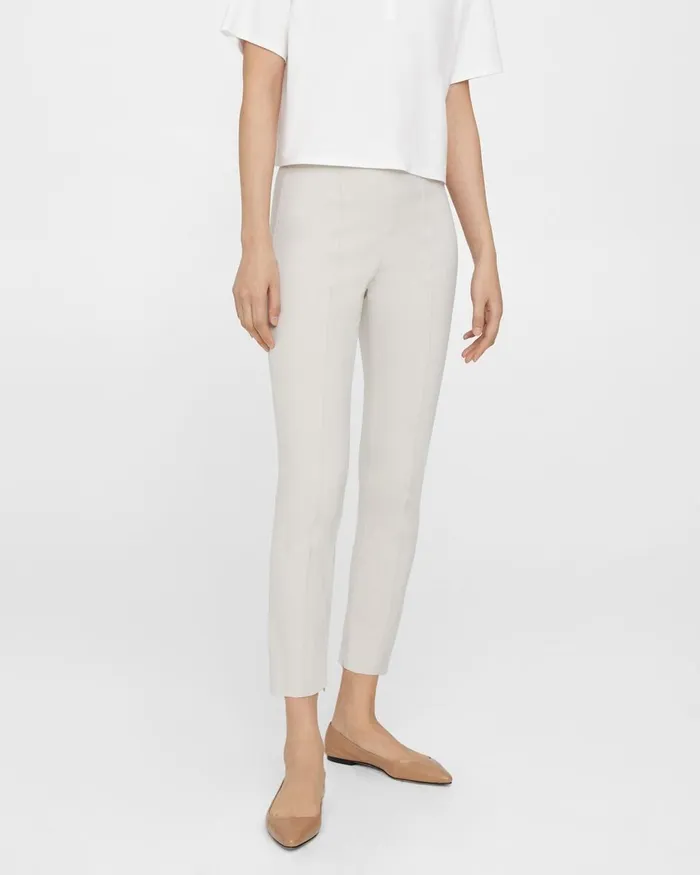 Women Theory Pants Pintucked Slim Pant In Stretch Cotton Sand