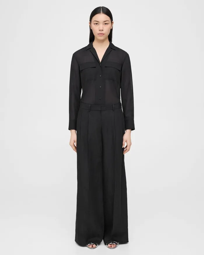 Women Theory Pants Pleated LowRise Pant In Galena Linen Black