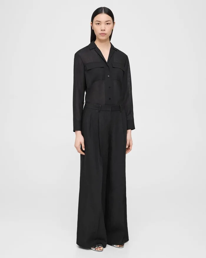 Women Theory Pants Pleated LowRise Pant In Galena Linen Black