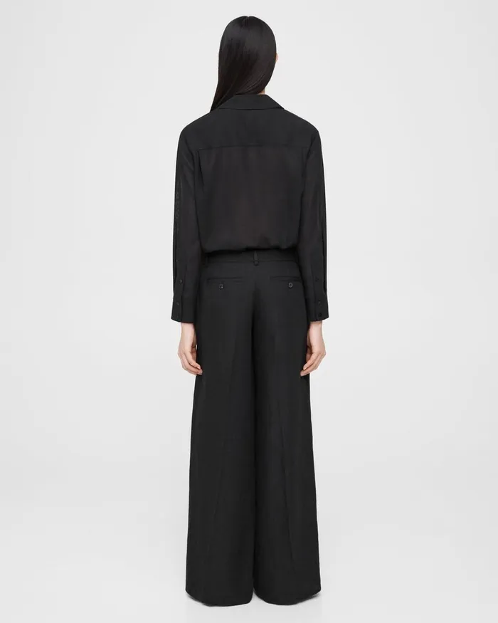 Women Theory Pants Pleated LowRise Pant In Galena Linen Black
