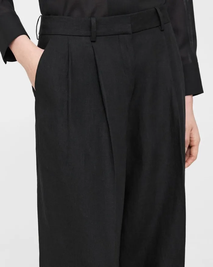 Women Theory Pants Pleated LowRise Pant In Galena Linen Black