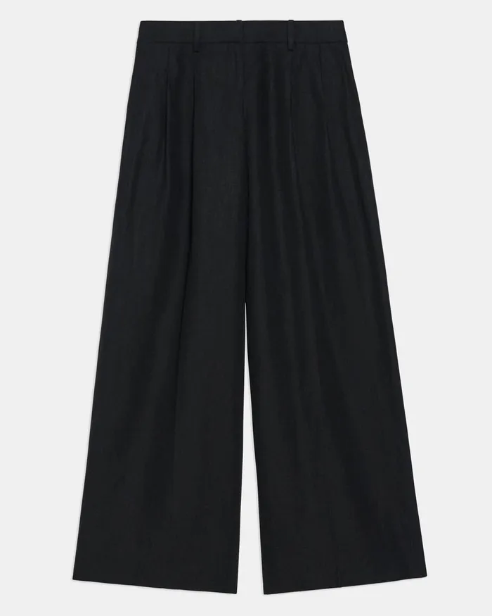 Women Theory Pants Pleated LowRise Pant In Galena Linen Black
