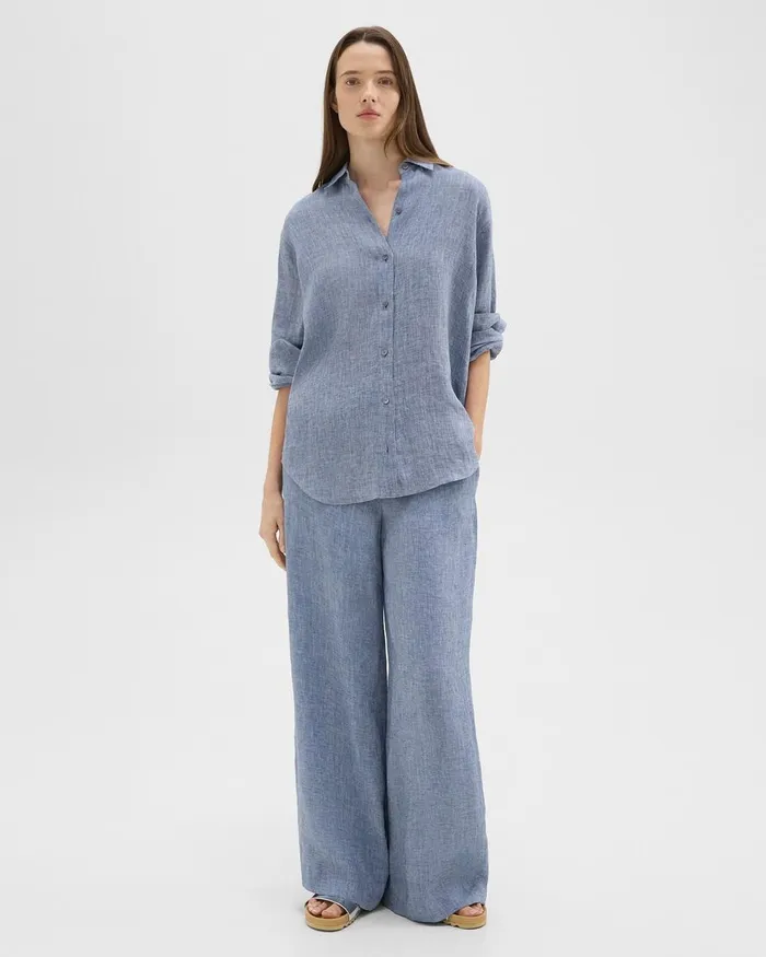 Women Theory Pants Relaxed PullOn Pant In Hemp Chambray