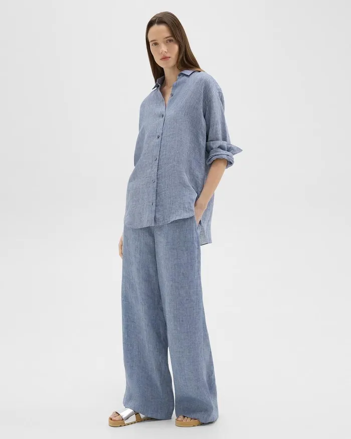 Women Theory Pants Relaxed PullOn Pant In Hemp Chambray