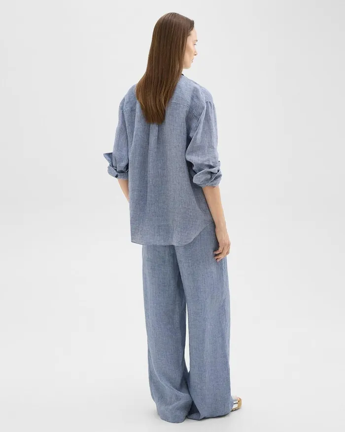 Women Theory Pants Relaxed PullOn Pant In Hemp Chambray