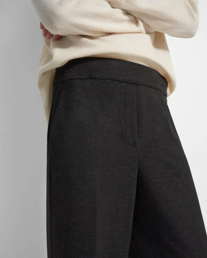 Women Theory Pants WideLeg Pant In DoubleKnit Jersey Charcoal Melangeoatmeal