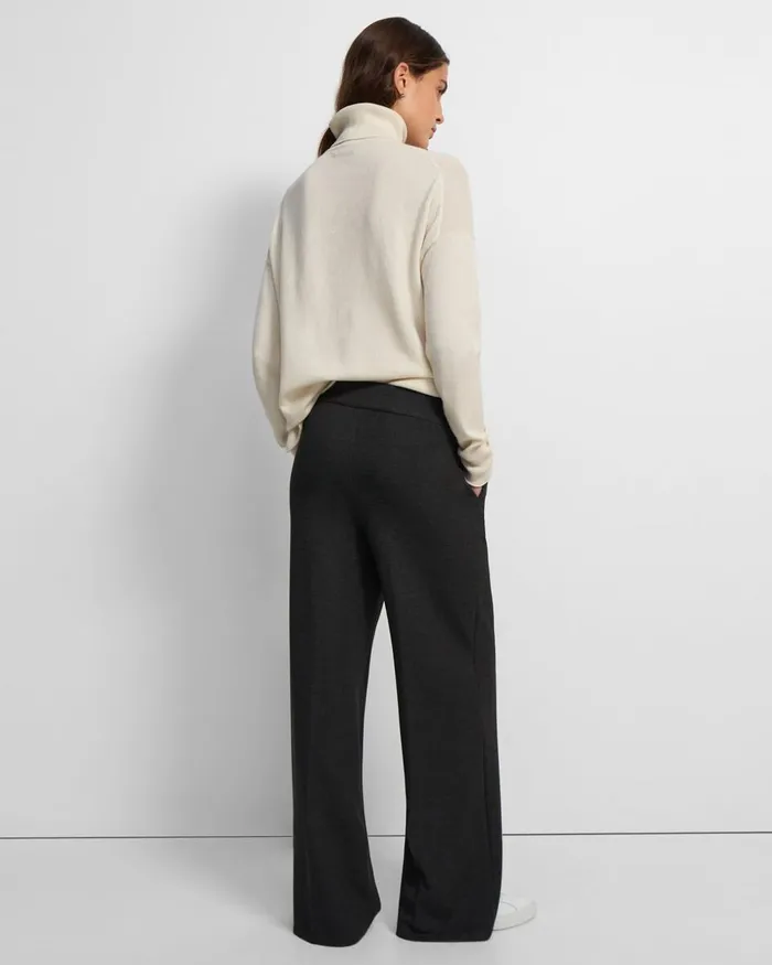Women Theory Pants WideLeg Pant In DoubleKnit Jersey Charcoal Melangeoatmeal