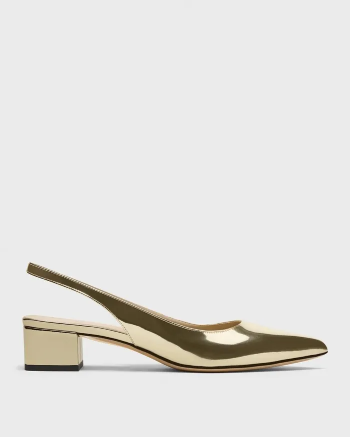 Women Theory Shoes Slingback Pump In Metallic Leather Light Gold