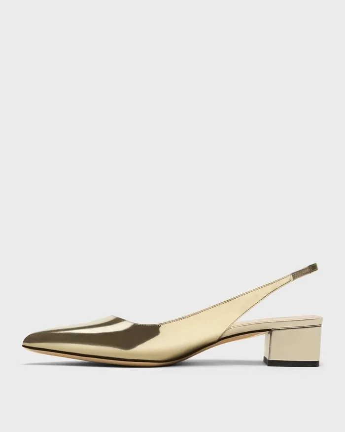 Women Theory Shoes Slingback Pump In Metallic Leather Light Gold