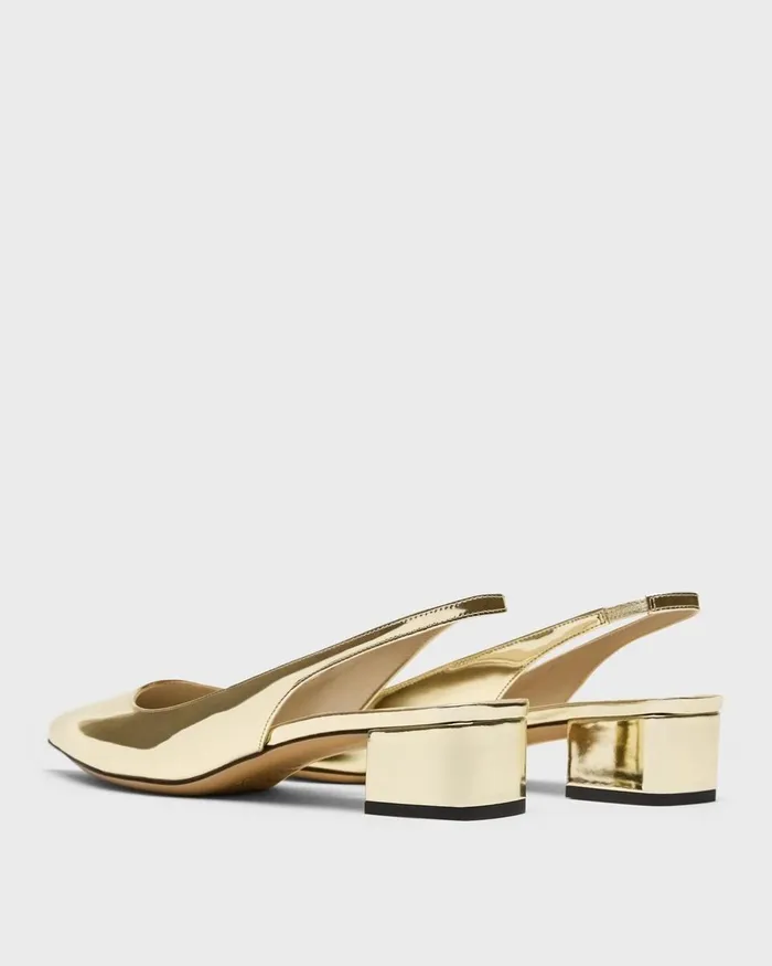 Women Theory Shoes Slingback Pump In Metallic Leather Light Gold