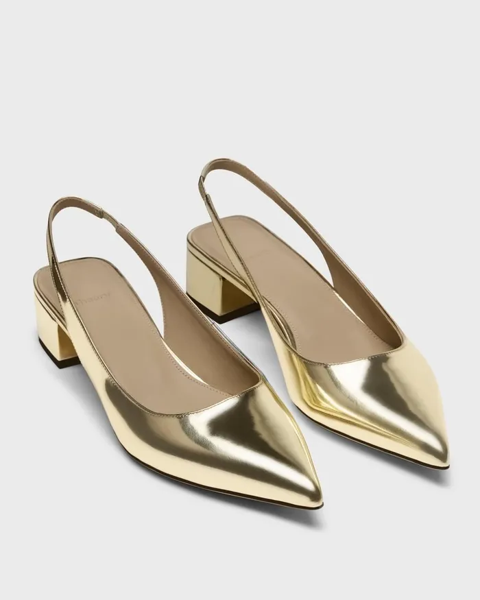 Women Theory Shoes Slingback Pump In Metallic Leather Light Gold