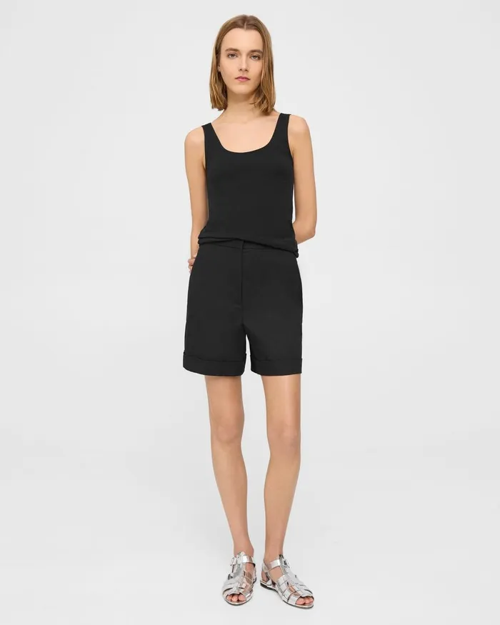 Women Theory Shorts Cuffed Short In Stretch Cotton Twill Black