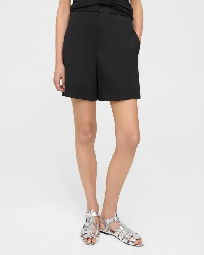 Women Theory Shorts Cuffed Short In Stretch Cotton Twill Black