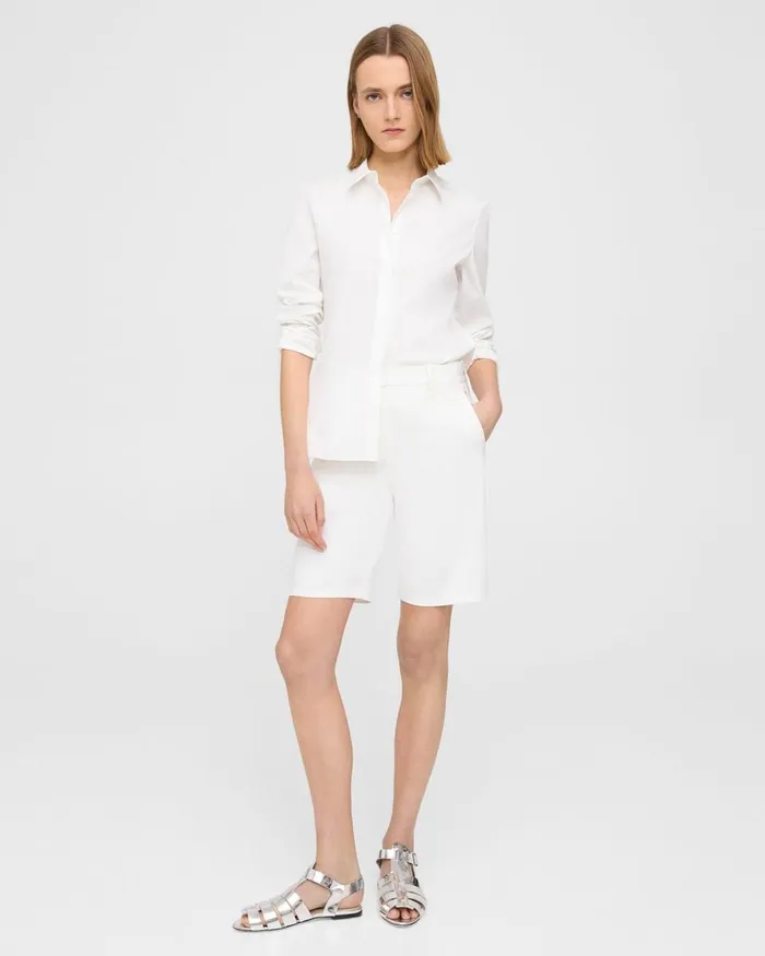 Women Theory Shorts HighWaist Straight Short In Stretch Cotton White