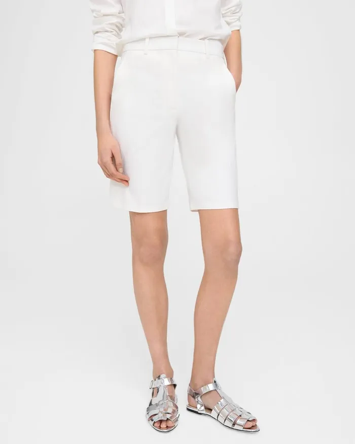 Women Theory Shorts HighWaist Straight Short In Stretch Cotton White