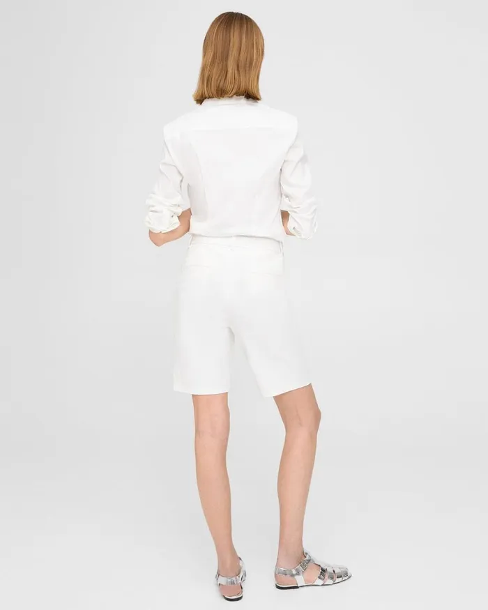 Women Theory Shorts HighWaist Straight Short In Stretch Cotton White
