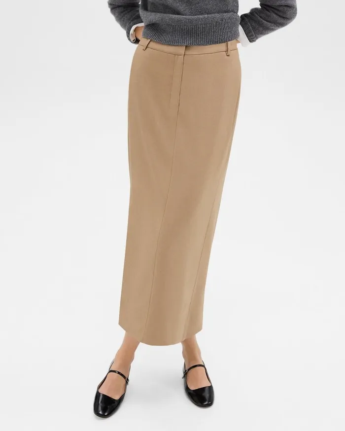 Women Theory Skirts Maxi Trouser Skirt In Stretch Flannel New Camel