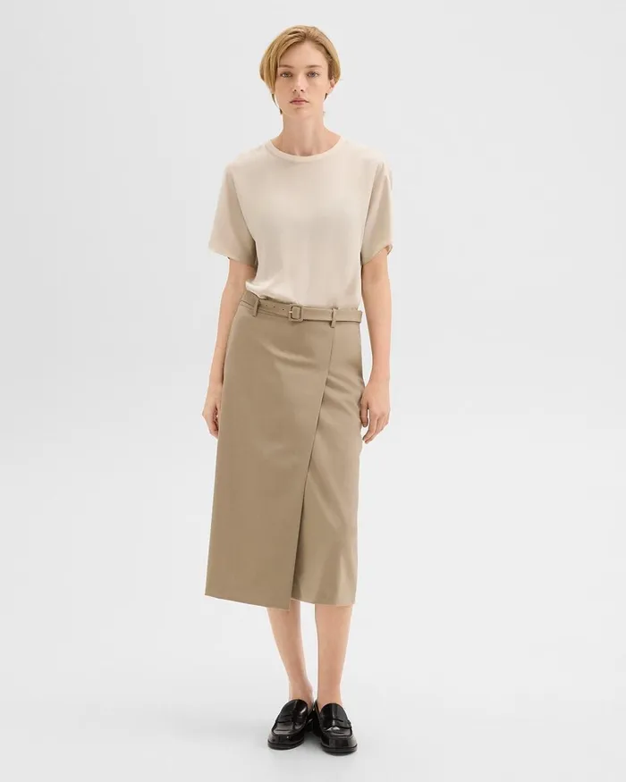 Women Theory Skirts Trouser Skirt In Wool Gabardine Barley