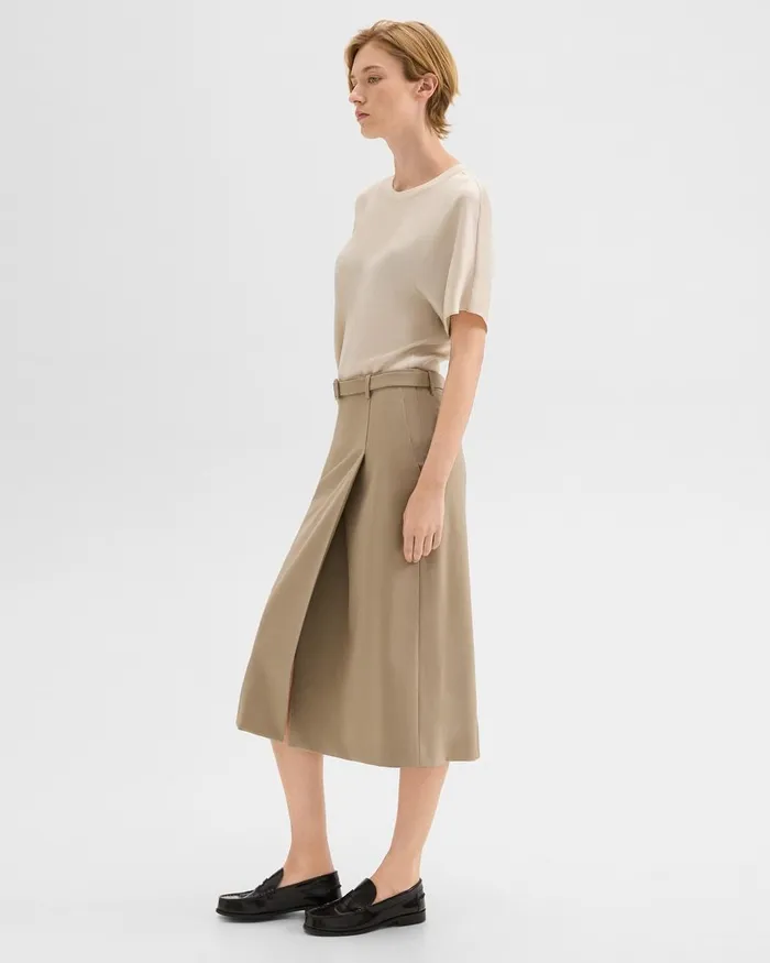 Women Theory Skirts Trouser Skirt In Wool Gabardine Barley