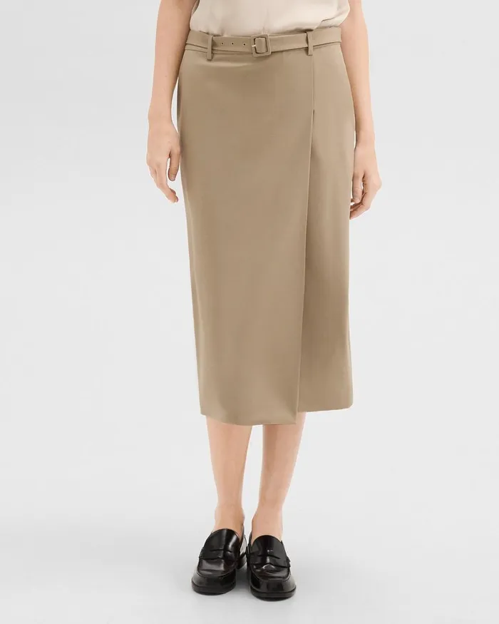 Women Theory Skirts Trouser Skirt In Wool Gabardine Barley