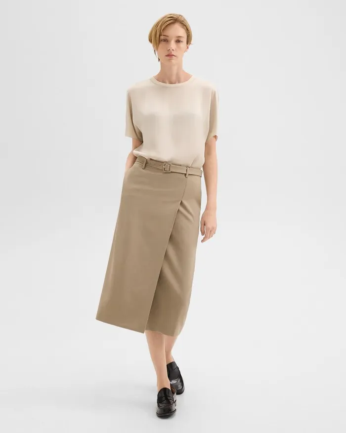 Women Theory Skirts Trouser Skirt In Wool Gabardine Barley