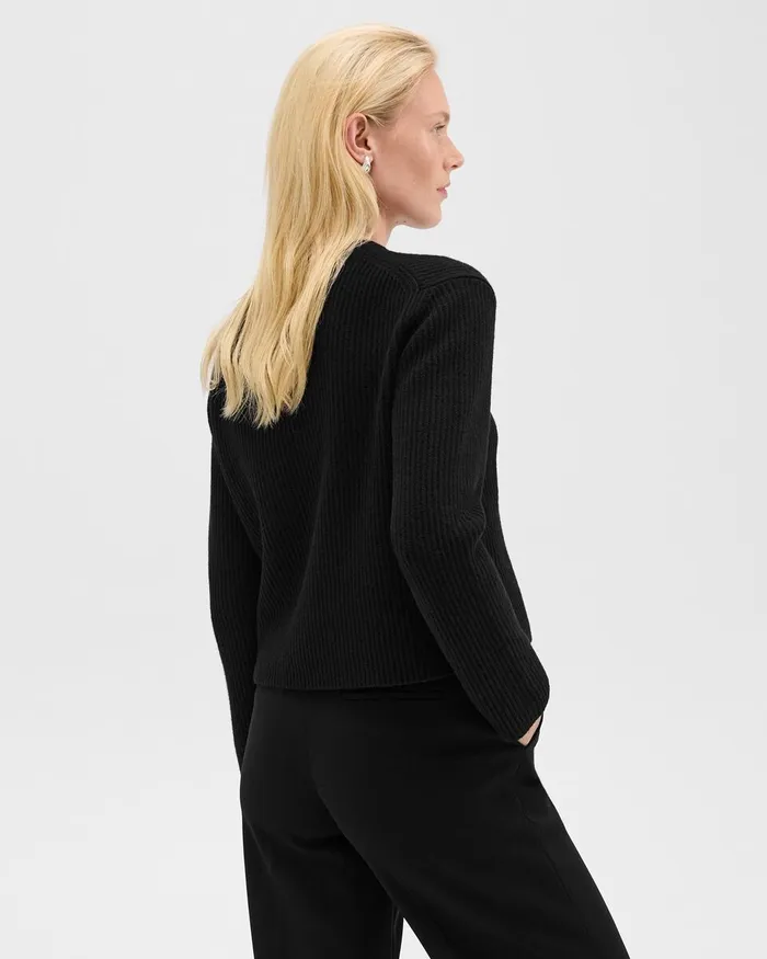 Women Theory Sweaters Cardigans Crewneck Sweater In Felted WoolCashmere Black