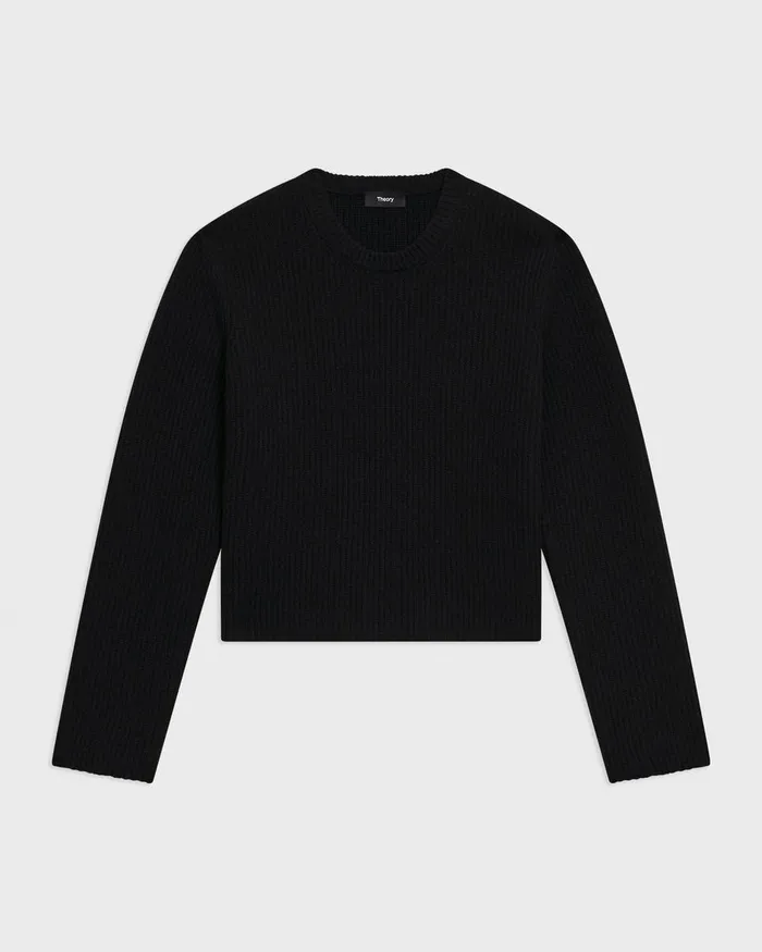 Women Theory Sweaters Cardigans Crewneck Sweater In Felted WoolCashmere Black