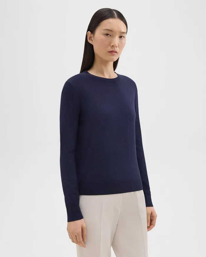 Women Theory Sweaters Cardigans Crewneck Sweater In Regal Wool Deep Navy