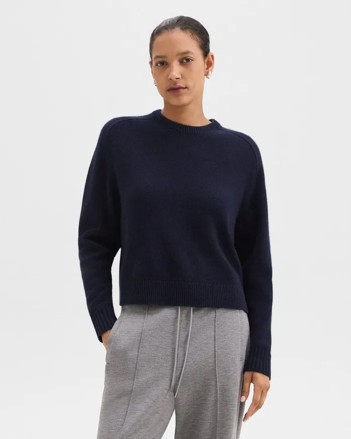 Women Theory Sweaters Cardigans Cropped Sweater In Cashmere Deep Navy