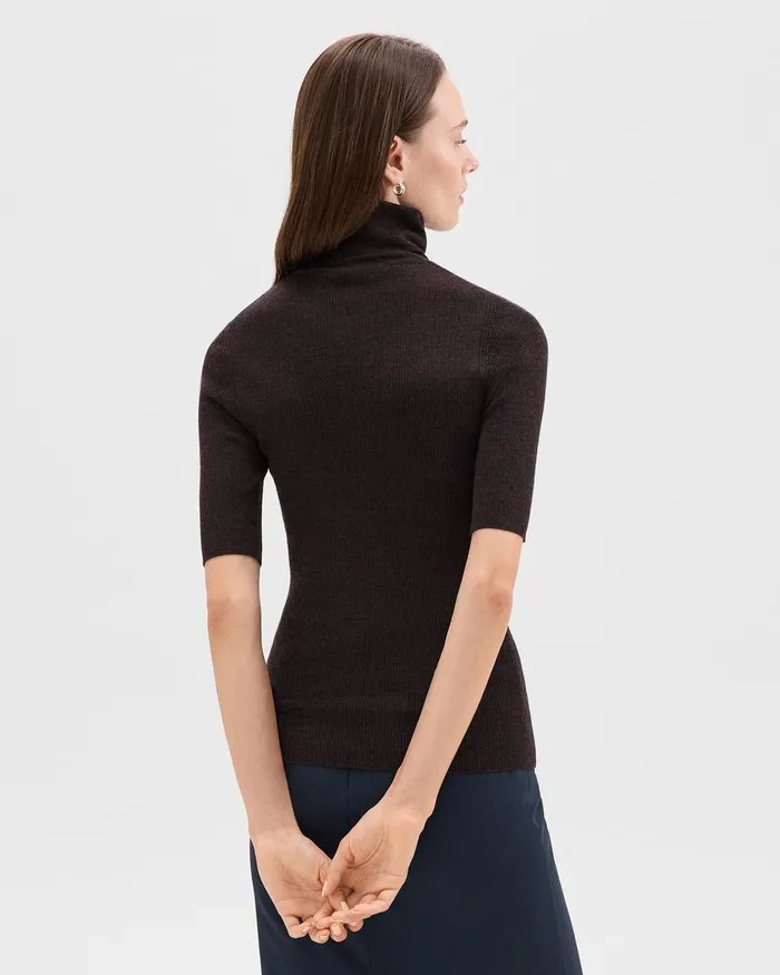 Women Theory Sweaters Cardigans Leenda ShortSleeve Turtleneck In Regal Wool Mink Melange