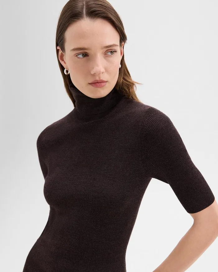 Women Theory Sweaters Cardigans Leenda ShortSleeve Turtleneck In Regal Wool Mink Melange