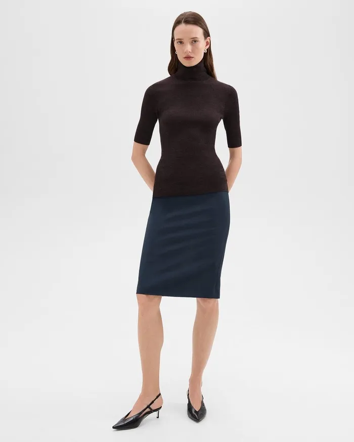 Women Theory Sweaters Cardigans Leenda ShortSleeve Turtleneck In Regal Wool Mink Melange
