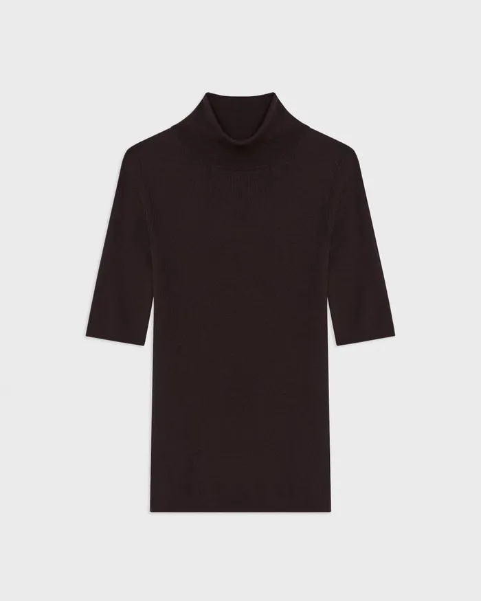 Women Theory Sweaters Cardigans Leenda ShortSleeve Turtleneck In Regal Wool Mink Melange