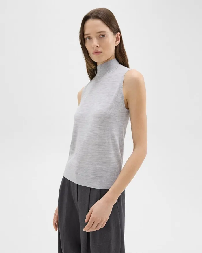 Women Theory Sweaters Cardigans Mock Neck Sweater Shell In Regal Wool Frosted Grey Heather