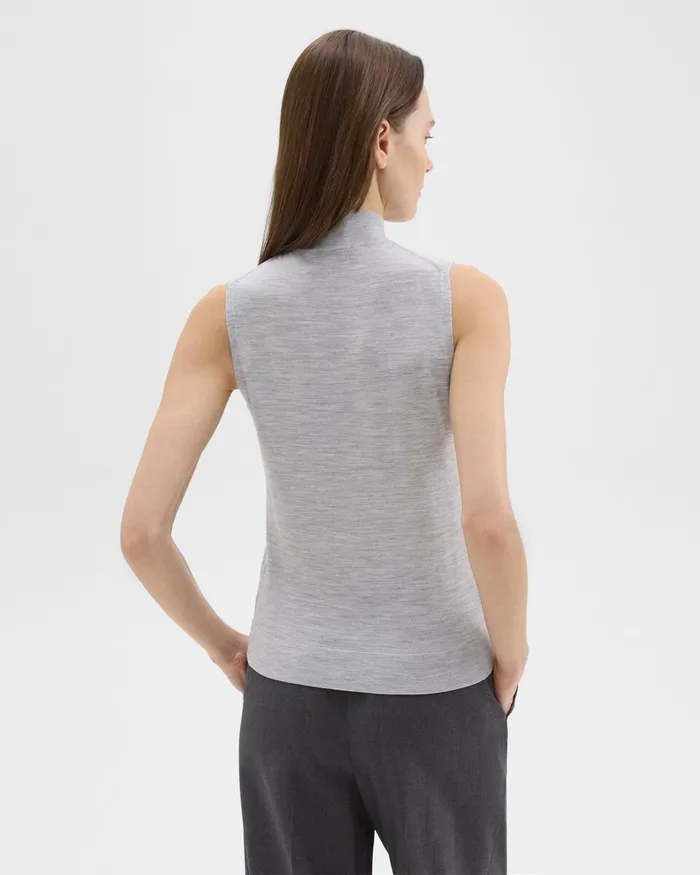 Women Theory Sweaters Cardigans Mock Neck Sweater Shell In Regal Wool Frosted Grey Heather