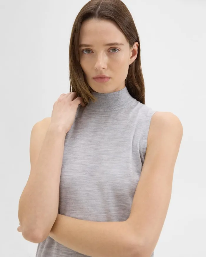 Women Theory Sweaters Cardigans Mock Neck Sweater Shell In Regal Wool Frosted Grey Heather