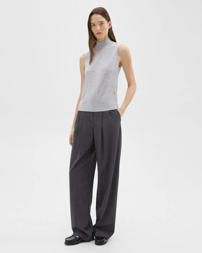 Women Theory Sweaters Cardigans Mock Neck Sweater Shell In Regal Wool Frosted Grey Heather