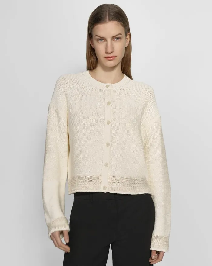 Women Theory Sweaters Cardigans Relaxed Cardigan In Cotton Chainette Ecru