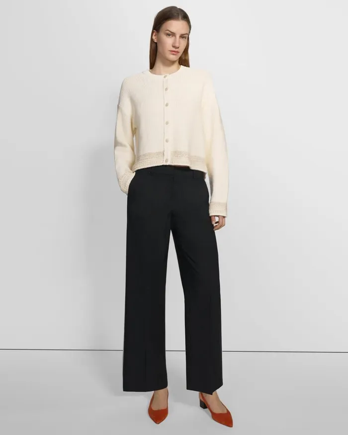 Women Theory Sweaters Cardigans Relaxed Cardigan In Cotton Chainette Ecru