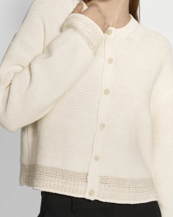 Women Theory Sweaters Cardigans Relaxed Cardigan In Cotton Chainette Ecru