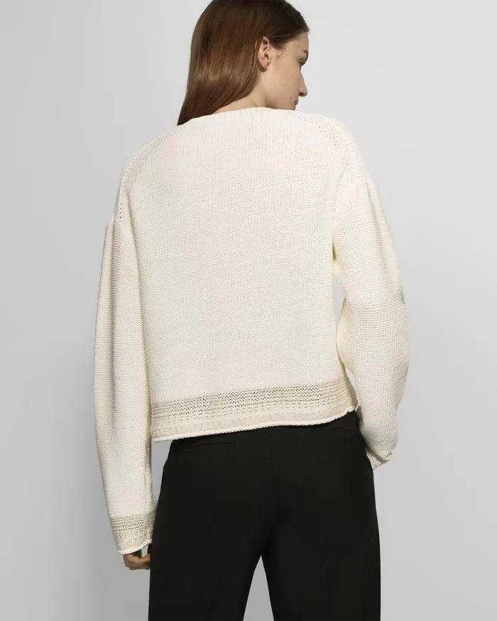 Women Theory Sweaters Cardigans Relaxed Cardigan In Cotton Chainette Ecru
