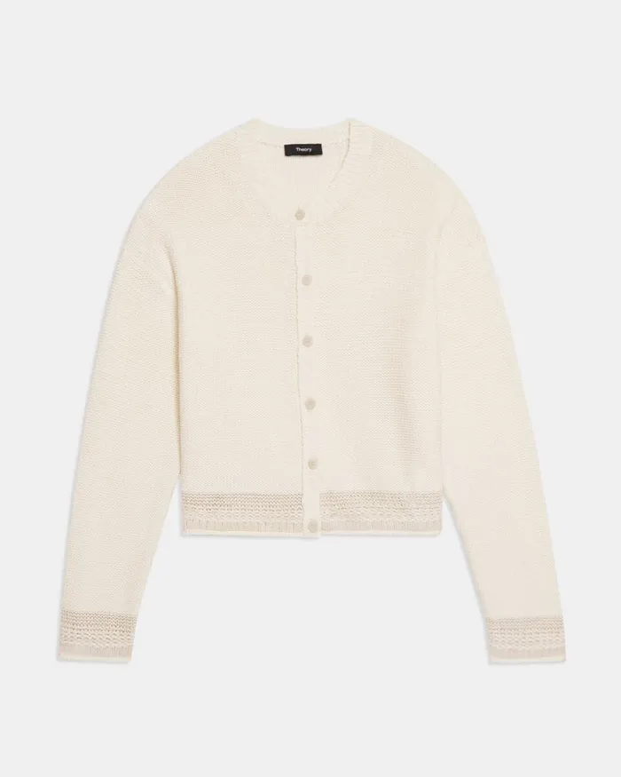 Women Theory Sweaters Cardigans Relaxed Cardigan In Cotton Chainette Ecru