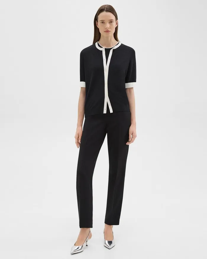 Women Theory Sweaters Cardigans ShortSleeve Cardigan In Regal Wool Blacknew Ivory