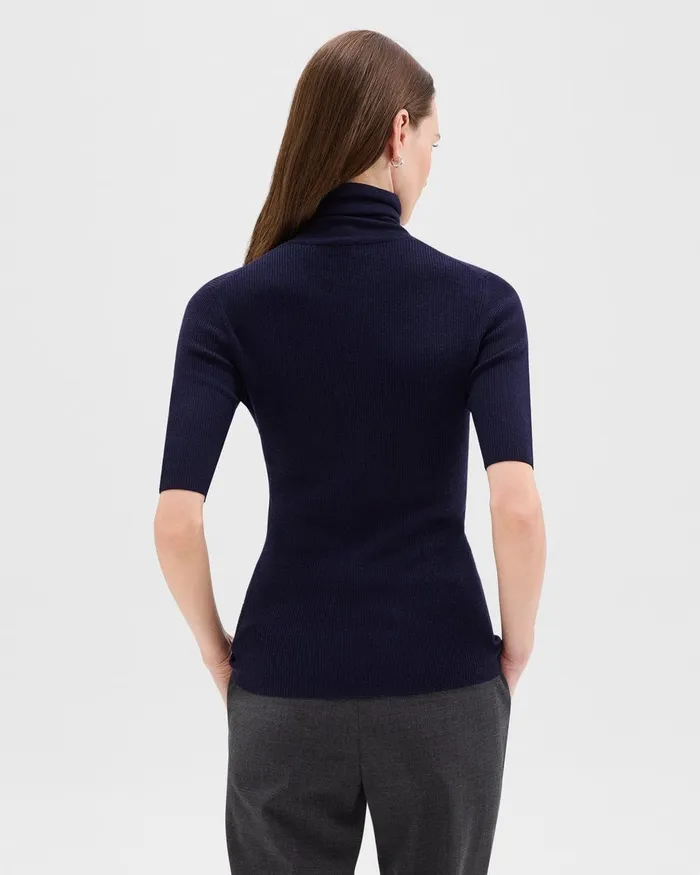 Women Theory Sweaters Cardigans ShortSleeve Turtleneck In Merino Wool Deep Navy