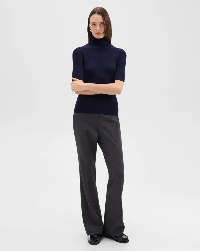 Women Theory Sweaters Cardigans ShortSleeve Turtleneck In Merino Wool Deep Navy