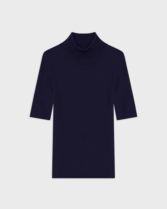 Women Theory Sweaters Cardigans ShortSleeve Turtleneck In Merino Wool Deep Navy