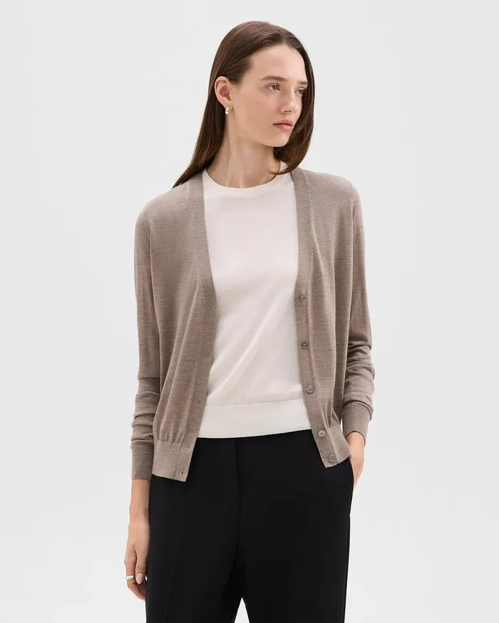 Women Theory Sweaters Cardigans VNeck Cardigan In Regal Wool Light Cinder